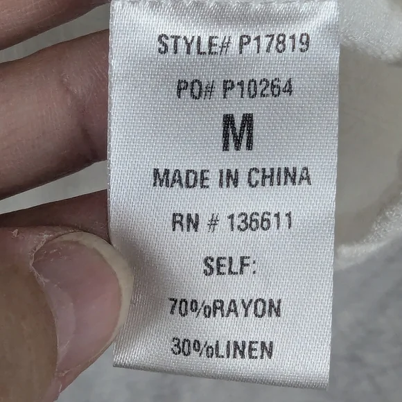 IKT Maggie Size Medium White 30% Linen Cropped Blouse With Drawstring Waist - Picture 9 of 12